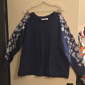 Navy Blue Sweatshirt with White Floral Design